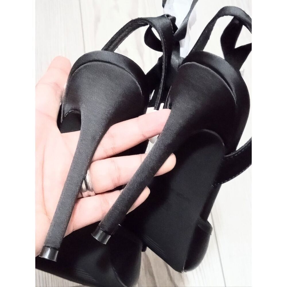 (D-4779) Satin Ballet Shoes Stiletto High Heels Closed Square Toe Sz 8.5 - Picture 8 of 17